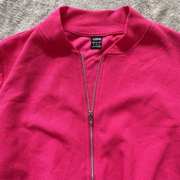Hot pink crop jacket, full zip up, size Small 4 - Picture 2 of 4